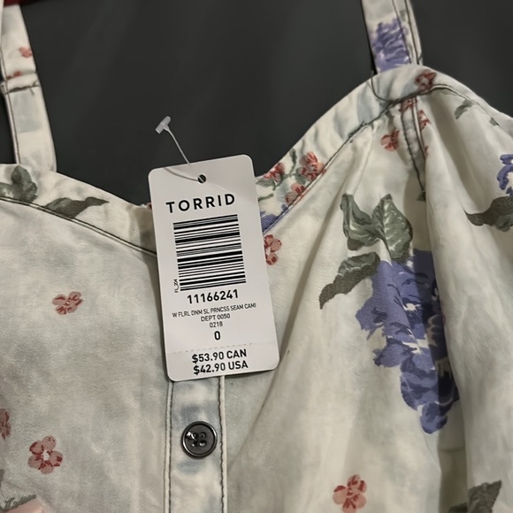 Multi-Color Floral Print Denim Seamed Cami Top - Picture 3 of 4